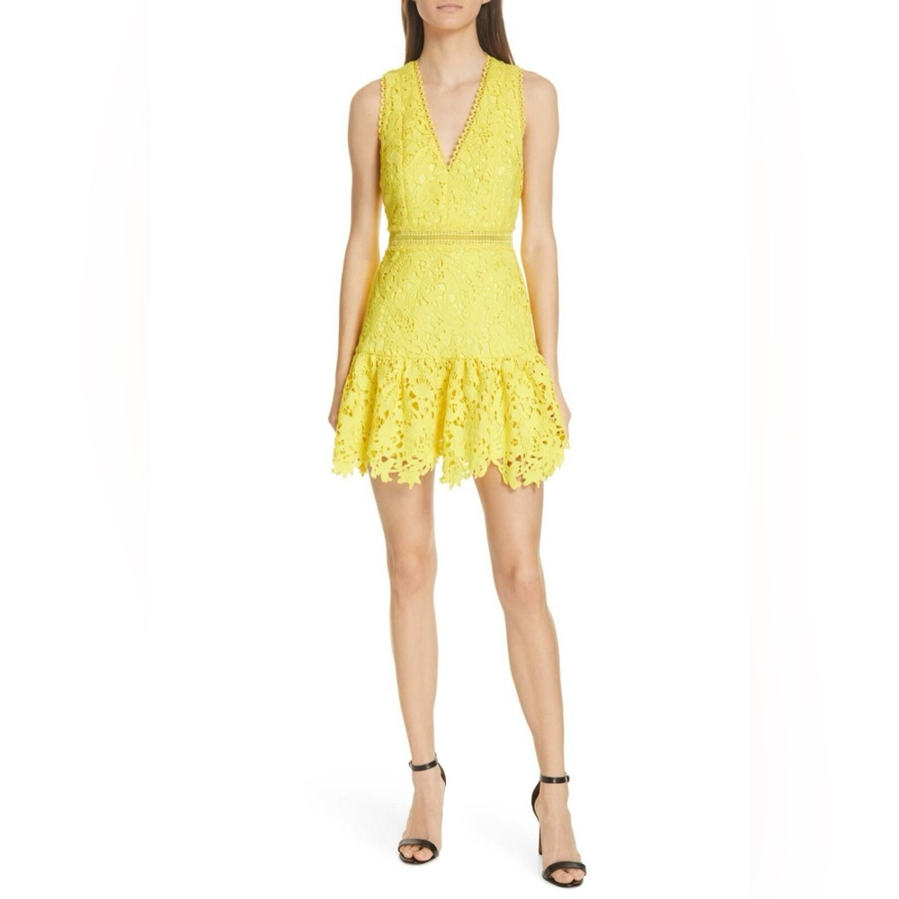 Alice + Olivia Marleen Sunny Yellow Lace Mini Dress